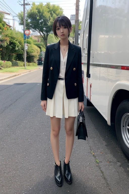 Blonde woman in short skirt and white shirt sitting on the wall, dressed as schoolgirl, girl in uniform, of a schoolgirl posing, wearing headmistress uniform, alexandra fomina, Sailor uniform, loose coat collar sailor uniform, Surrealism female students, female sailor uniforms, in school uniform, Inspired by Cindy Sherman, school uniform, Surrealism female students