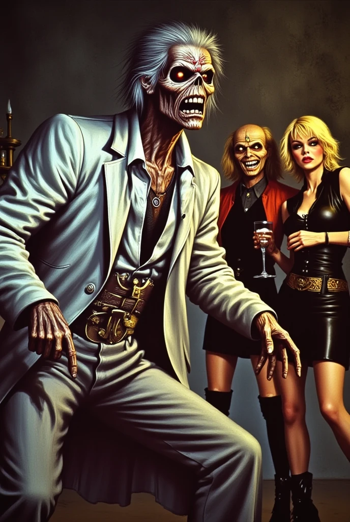 the club, male and female monsters have fun in the pub (art inspired by Bill Sienkiewicz). oil painting)