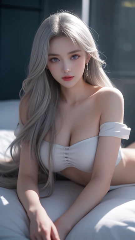 highest quality、masterpiece、(realistic:1.1), (((20-year-old, , Very cute face)))、super long straight hair、white hair color, bangs between the eyes、white skin、glowing skin、 princess dress, frontage、detailed face、so beautiful、Sparkling vivid purple eyes、(bright look:1.1)、 Winter Vivid and sharp focus, (((ginormous chest))),looking at the viewer, top-quality、超A high resolution、a red dress、large full breasts,
