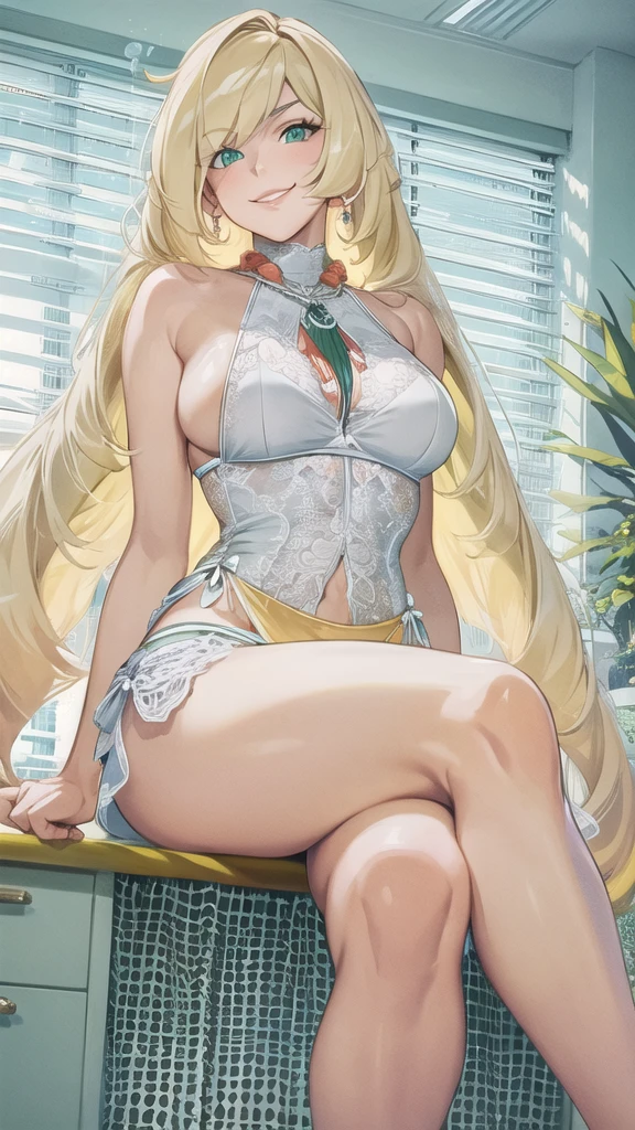 Masterpiece, best quality, 20 years old, sorority girl, young figure, in corset posing in a room with a potted plant, seductive girl, beautiful alluring woman, extremely detailed artgerm, blonde goddess, beautiful alluring , blonde with long hair, attractive, goddess, beautiful girl, artgerm on artstation pixiv, smooth anime cg art, beautiful woman, white saloon dress, western saloon