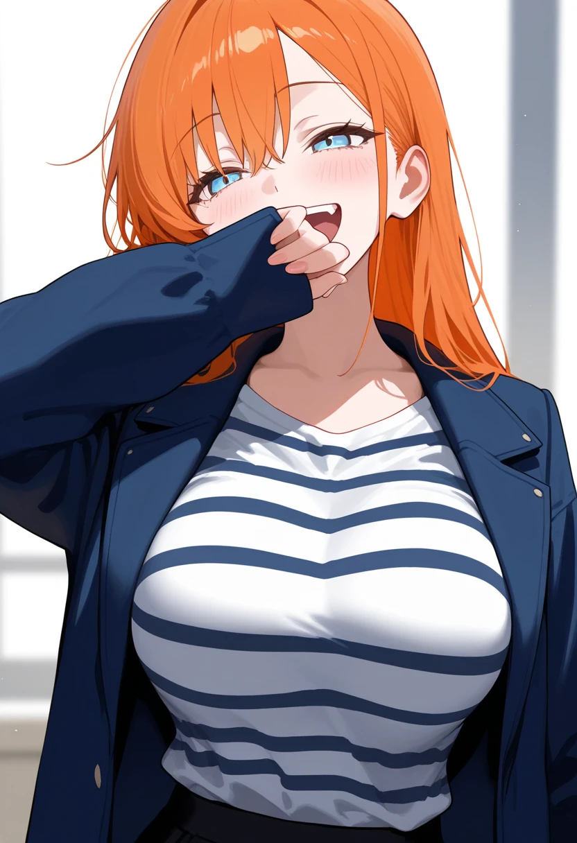 One angel wearing a yukata after a hot spring bath(Little Girl:1.5)(Small body) (Orange Hair:1.5)(eyelash:1.2) (Mid-length hair:1.4), (Blue eyes)(Big Breasts:1.3)High Contrast Expose