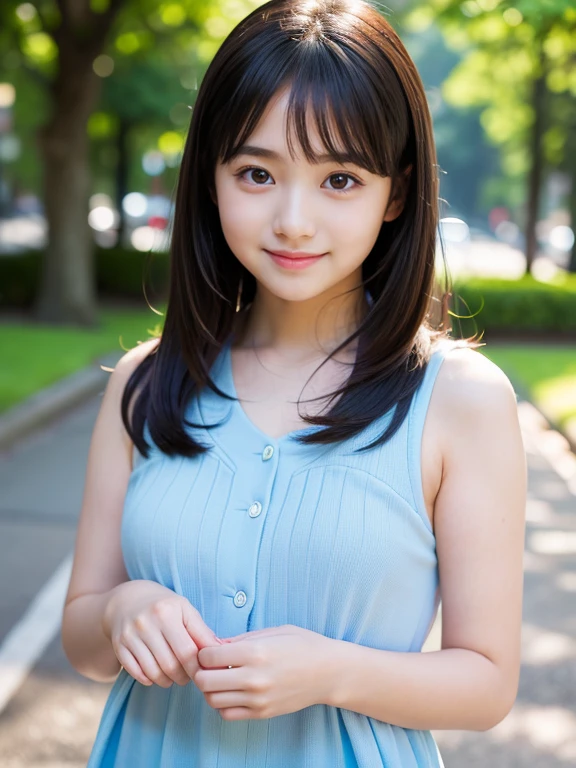 Best-quality, Masterpiece, Ultra-High-Resolution, (Photorealistic:1.4), Raw-Photo, 1girl, 12-years-old, the most famous Japanese idol, wearing spring-clothes, (extremely cute face like the most popular Japanese idol, (extremely beautiful big-eyes)), extremely beautiful black-hair, extremely beautiful skins, extremely beautiful long-eyelashes, extremely beautiful lips, extremely beautiful shoulders, innocent-smile, looking at viewer