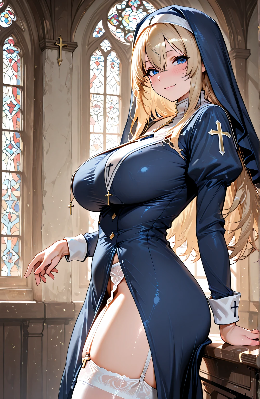 (best quality:1.5, highres, UHD, 4K, detailed lighting, shaders, HDR), blonde long hair, large breasts, white princess dress, cleavage, stockings, gloves, skirt lift, crotch, spread legs, sweaty, (cum on crotch, blushing:1.2), sweaty:1.2, lying on grass, from above view, close shot, horny, lewd, perverted