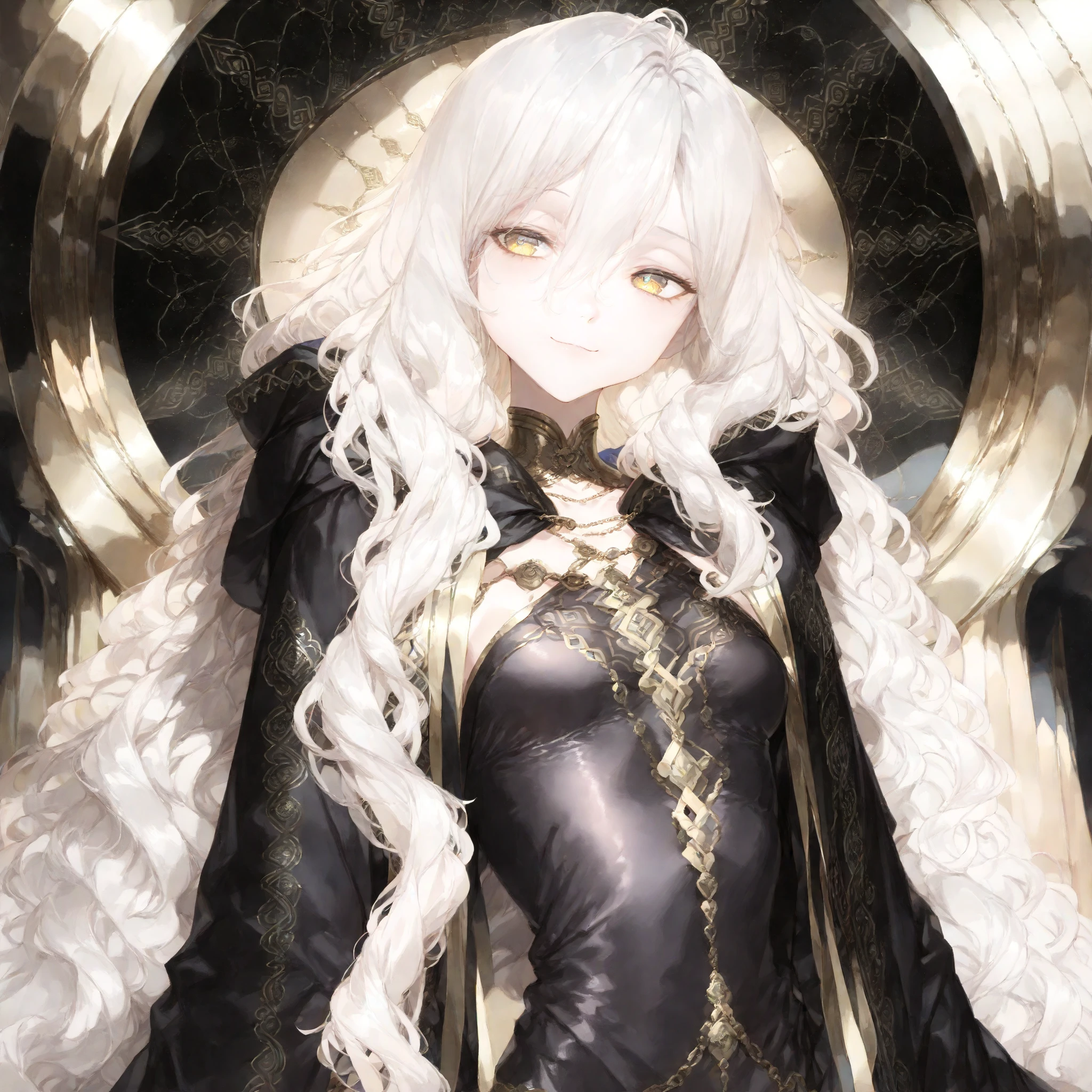 A white-haired woman wearing a tight black jacket，Style mix and match style，Lilac and Gold，avant-garde，Soft focus technology，Dark white and dark teal，Soft edges，Eye-catching - AR 36：53 --Style 750 --V 6 
