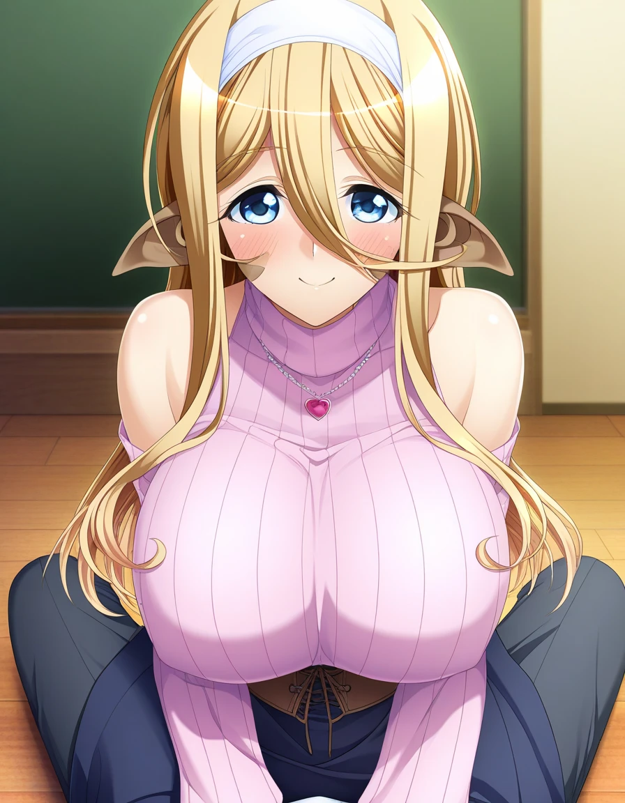(paizuri, breasts blowjob, breast squeeze, breast in 1penis), (masutepiece, Best Quality, High resolution:1.5, anime colours, megami magazine:1.2, anime poster style, anime keyvisual, sharp, 8k, photorealistic), (nsfw,:1.2), (beautiful eyes:1.5, beautiful face), Alice Zuberg, 1girl, blush, (white headband), (blond Long Hair, hair braid), (natural large breasts:1.5, nude, nipples), (Perfect detailed Anatomy, beautiful detailed hair, perfect detailed body:1.2, shiny skin), (thick outline, Beautiful outlines, black outlines),