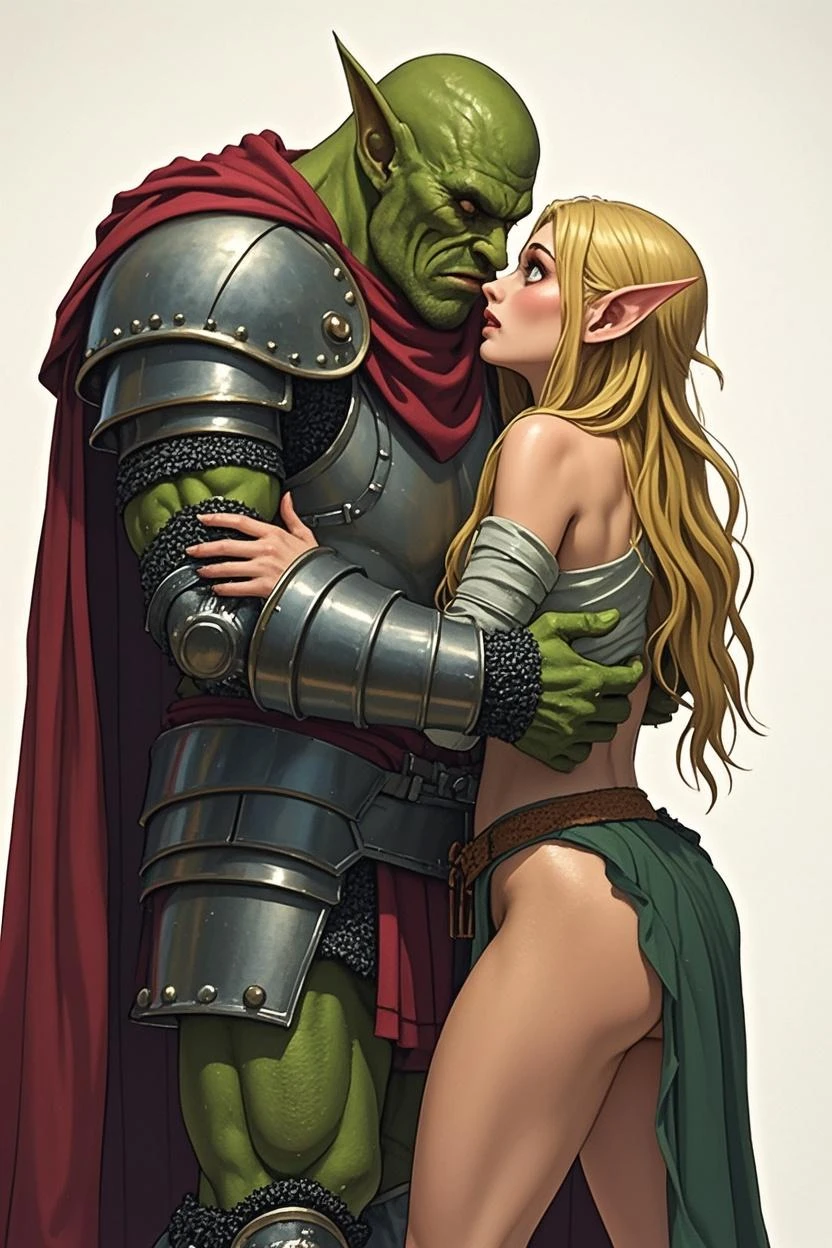 ((2 characters - young adult celestial angel male with blond hair and huge sagging manly pecs is wearing //very erotic white angelic clothes // and being enslaved and attacked and having sex with huge evil monstrous green orc creatures)), NSFW, monster hentai, size difference, dungeon, (orc with his human male slave that is spanked), ((red spanked butt)), ((orcs spanking angelic celestial human male)), ((young adult muscular male angel is worshipping monstrous orc’s enormous veiny cock)),