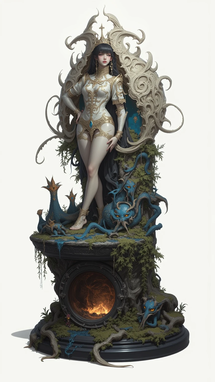 masterpiece, best quality, ultra high res, beautiful, visually stunning, elegant, incredible details,  award-winning art, <lora:sc0lpt - 3D Print2-000008:0.7>, sc0lpt, sculpture, display base, simple background,     fantasy theme, (monster girl:1.2),   detailed hands and fingers,