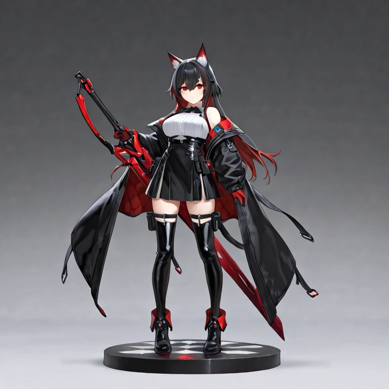 Rory Mercury, Rory Mercury, Black Hair, Blunt bangs, Hime cut, hair ornaments, Red lipstick, Long Hair, Cute face, compensate, (Small box:1.2), (Red eyes:1.5), break Gothic underwear, Perfect body (Small breasts:1.3), break in full growth, Red Shoes, break Black Stockings, Black Gloves break, Black thighs, Garter Straps, gloves, Gothic, Hair Ribbon, Gothicファッション, puffy Short sleeve, Puffy sleeves, Short sleeve, tights, tights, looks at the viewer, break (masterpiece:1.2), Highest quality, High resolution, unity 8k wallpaper, (Illustration:0.8), (Beautiful details in the eyes:1.6), Highly detailed face, Perfect lighting, Highly detailed CGI, (Perfect Arms, Perfect Anatomy), (white background:1.5), I have nothing in my hands, 1girl, whole body, Confused eyes