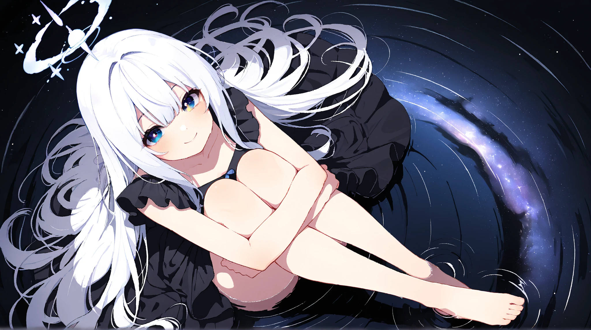 A street corner in a heavy snowstorm、One girl、Completely naked、With legs apart、Knees up、Crouching、With legs apart、Have dead eyes、White Hair、blue eyes