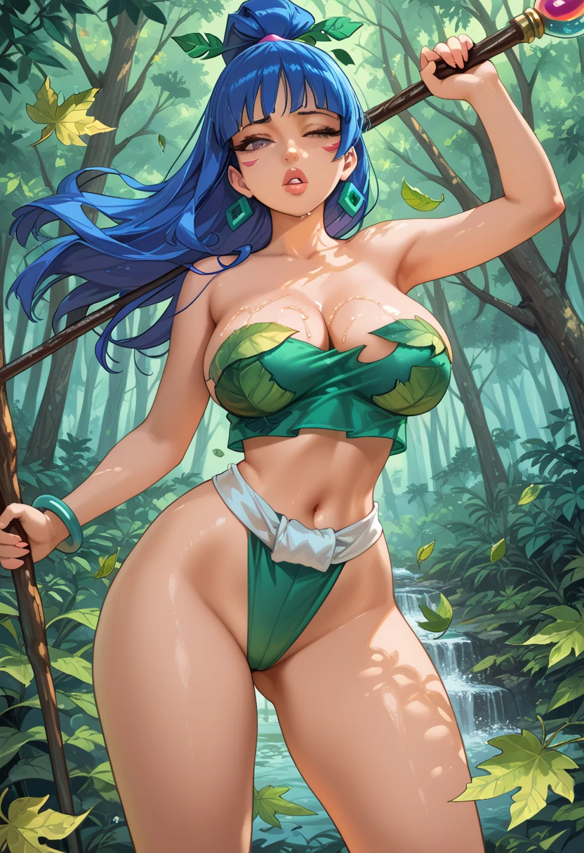 (best quality,Unparalleled masterpiece:1.4),Ultra-detailed CG 4K,cyanhair，There are fox ears on the head，thong， Loose bikini，High heel，huge，rendering，huge，squat on the ground