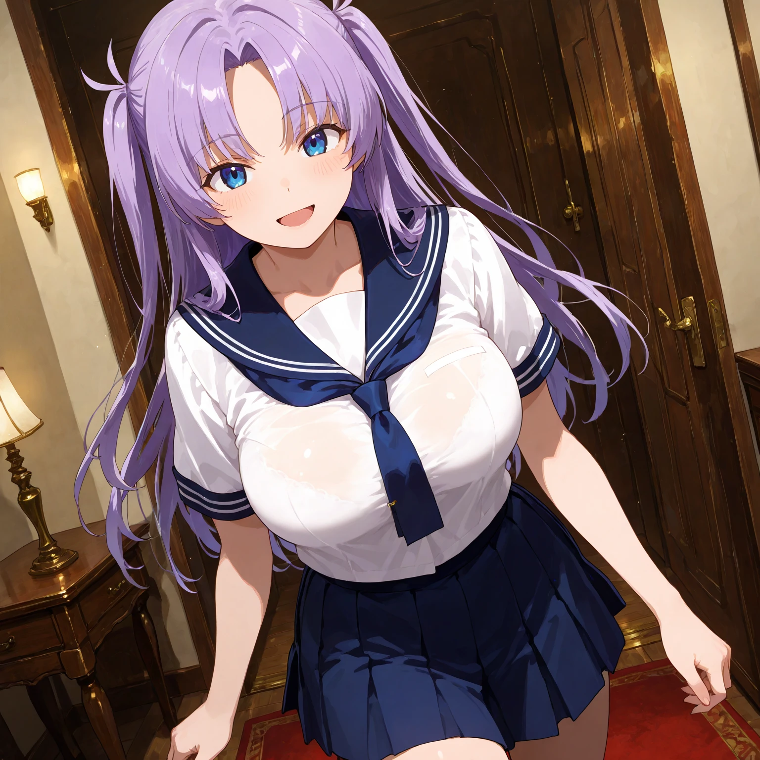 Score_9, Score_8_up, Score_7_up, ASCII masterpiece, source_anime, BREAK, 1women, solo, mikuizayoi, miku izayoi, bangs, blunt bangs, hime cut, hair ornament, long hair, blue eyes, blue hair, blush, naughty face, big breasts, thin waist, wide hips, beautiful skin, beauty, extraordinarily beautiful woman, attractive woman, super sexy,)), closed mouth, looking at the viewer, serious smile, satisfied, playboy bunny, blue leotard, white gloves, gloves up the elbow, white pantyhose, detached collar, fake bare shoulders, cleavage, animal ears, clavicle,
big breasts, dentures in the skin, blush, direct, facing the viewer, naughty smile, lips, closed mouth, straight, facing the viewer, smile, direct, facing the viewer, embarrassed, :o, blush, bottom simple, white background,
Indoors, living room, window, carpet, cloudy sky, reclined table,