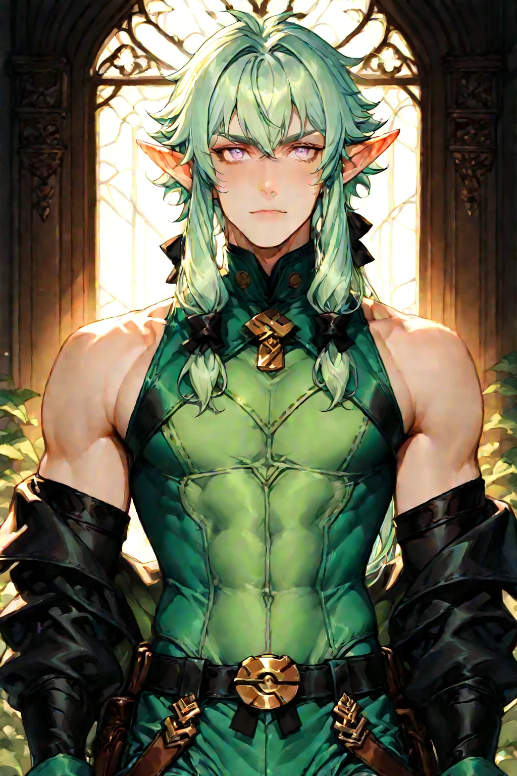 there is a male model with green hair laying on a bed, beautiful male elf, skinny male fantasy alchemist, handsome guy in demon slayer art, beautiful androgynous prince, a male elf, extremely detailed artgerm, elven male, casimir art, artgerm on artstation pixiv, male art, fantasy male portrait, ! dream artgerm