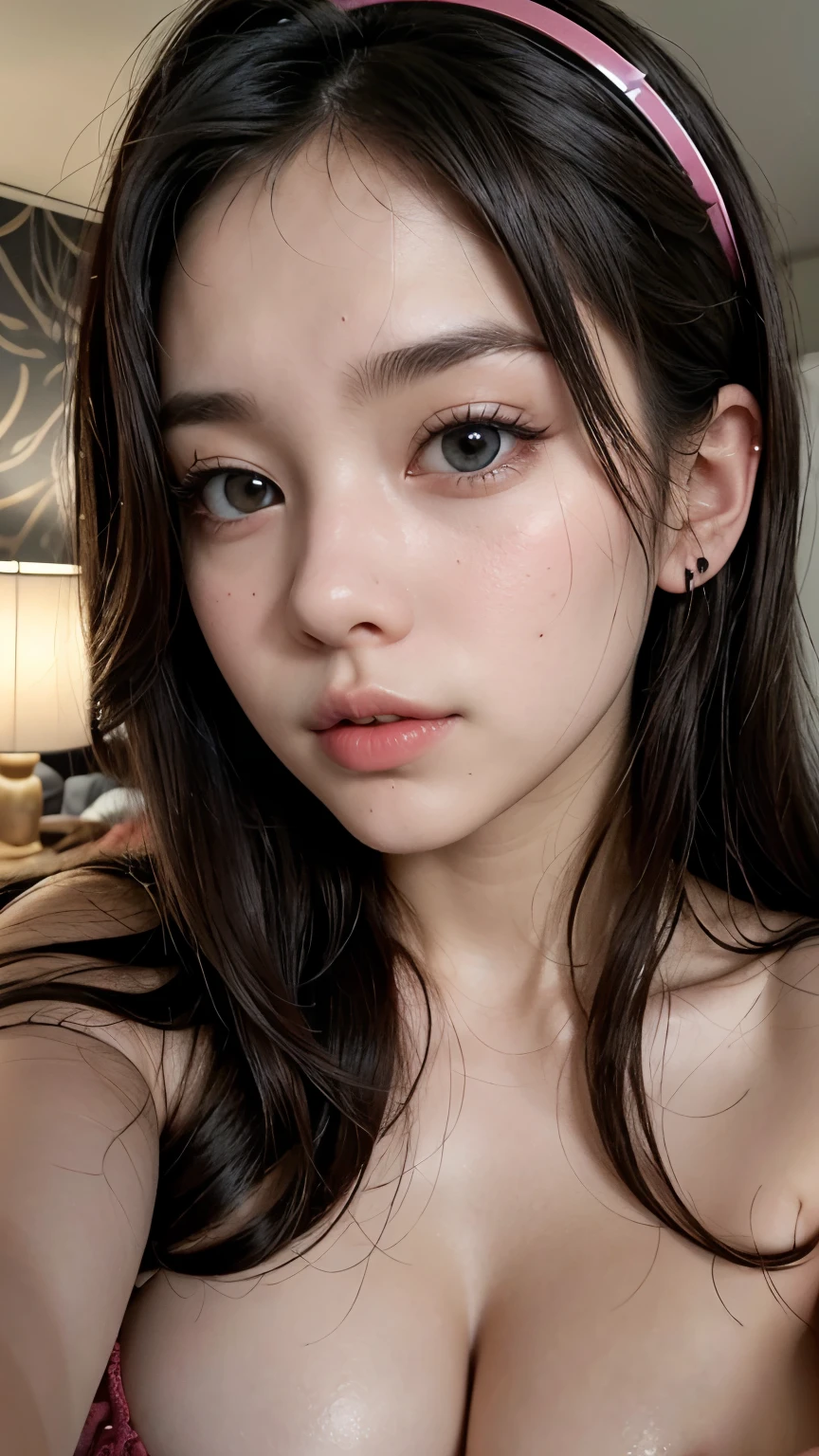 um close de uma mulher com longos cabelos pretos e uma blusa cinza, maquiagem sul-coreana popular, maquiagem coreana popular, coreana, Korean facial features, linda mulher sul-coreana, beautiful aesthetic face, rosto sexy com maquiagem completa, Linda jovem coreana, Linda jovem coreana, Ulzzang, young lovely korean face, korean symmetrical face, Beautiful Asian girl