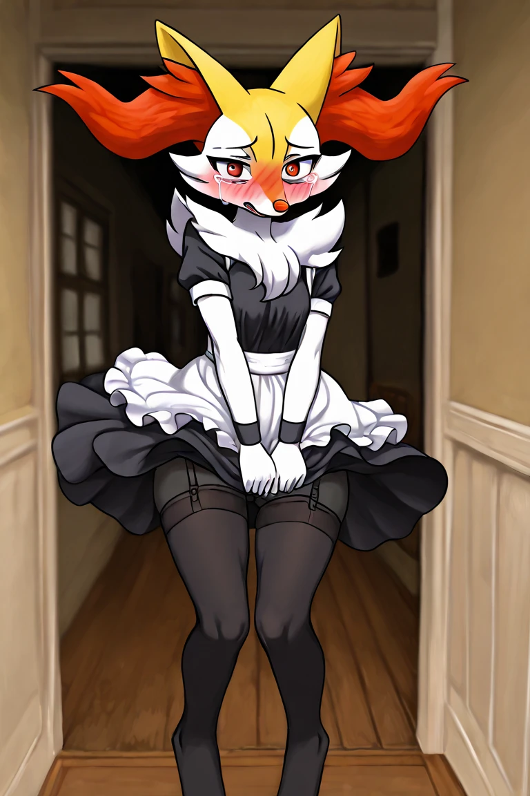 Anime, girl, cute girl, slave, maid, maid uniform, shoes, slave collar, shackles, cold, runny nose, nasal mucus, snot, snot from the nose, handkerchief, you need to sneeze, sneeze yourself, sneeze snot from your nose, desperately want sneeze, cover your nose with your right hand, urinary incontinence, peed, need to pee, pee yourself, pee, pee yourself, cry, really desperately want to pee, scat, diarrhea, crap yourself, need to poop, need to poop, poop in your panties, poop yourself, poop, sneeze, pee and pee yourself: 1.3), desire to sneeze, desire to pee, desire to poop tightly covering the perineum, knees together, feet apart: 1.6), (hand between legs, leaning forward: 1.3), (shaded face, despair, anxiety, sigh, full face flush, embarrassment, looking away: 1.5), (girl can't stand up straight: 1.5), full body, (ultra detailed face, best quality: 1.5), ( from the side), standing, living room, full height.