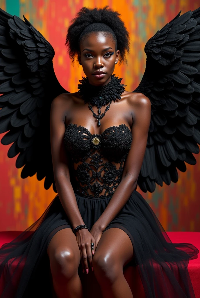 très belle africaine Lolita,10 ans rondelette, jambes légèrement écarté, projetions d'eau sur son visage, très belle fille ronde, nu, aux lèvres pulpeuses et humide plan intégral dune africaine fille rond nu et mouillé avec des corn du diable sur son crane un bâton de sorcière dans sa main droits  avec des ailes de chauve-souris elle vol dans une église sombre et lugubre elle est assise jambes écarté bonne éclairage 