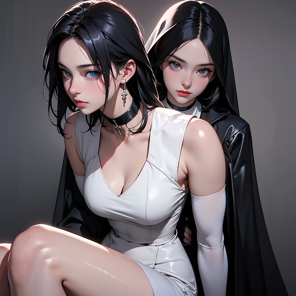 (3girls), ((())), 18 year old woman, , waist-length portrait, (renaissance buildings), ((high detailed skin:1.3)), ((high detailed facial features)), (realistic:1.3), (best quality), (masterpiece), (intricate details), intricate, 8k uhd, hdr, dslr, photographed on a Canon EOS R5, F/2.8, HDR, ray-tracing, bloom, ambient_oscillation, Depth of field, (dramatic light), (beautiful detailed light), (((necklace, white shirt, black leather trousers))), cleavage, microwaist, looking at viewer,
