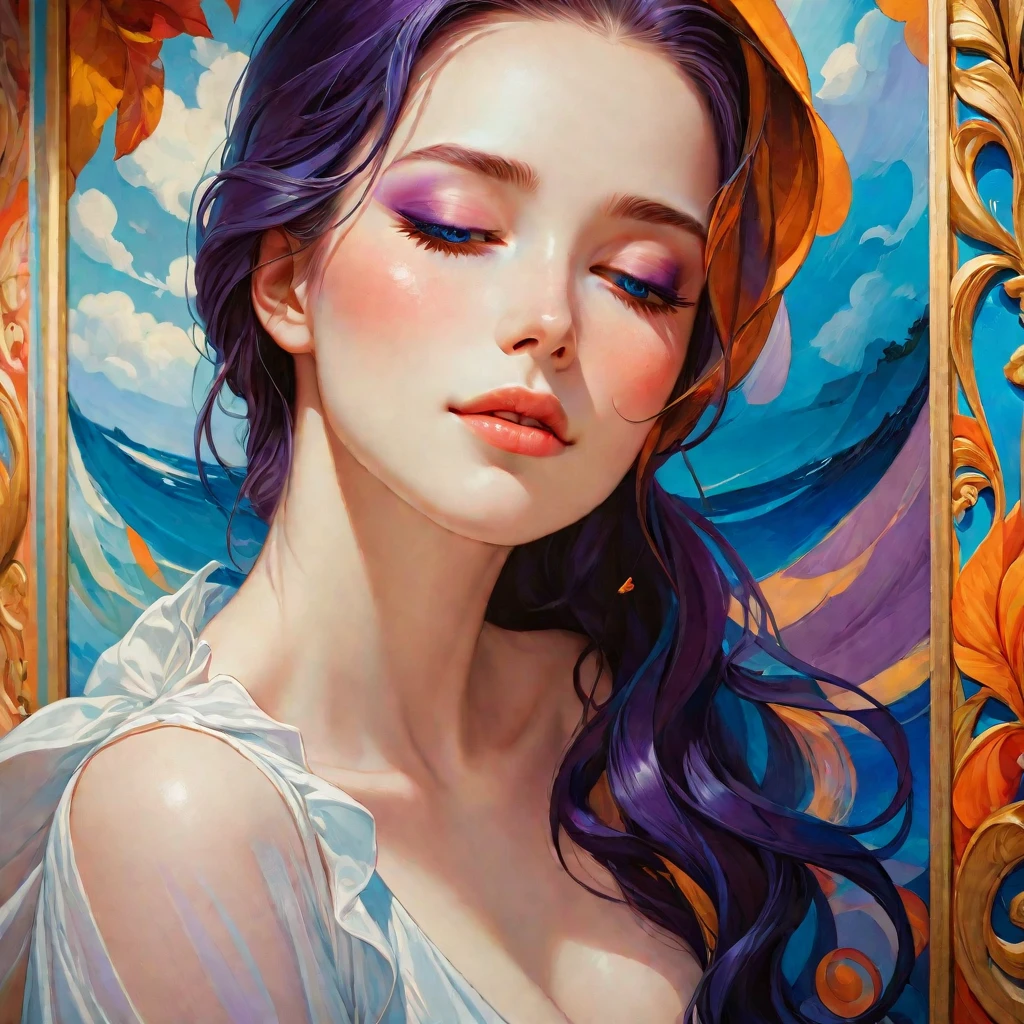 (best quality,actual,high resolution:1.2),pastel tones, painting,Impressionist strokes,from cubism, Fauvism to Surrealism and Abstraction, Miss, beautiful eyes,beautiful lips,flowing hair, Their artistic concepts and patterns are reflected in the clothing design,Fresh light blue, Light yellow, light pink,.starry sky background
