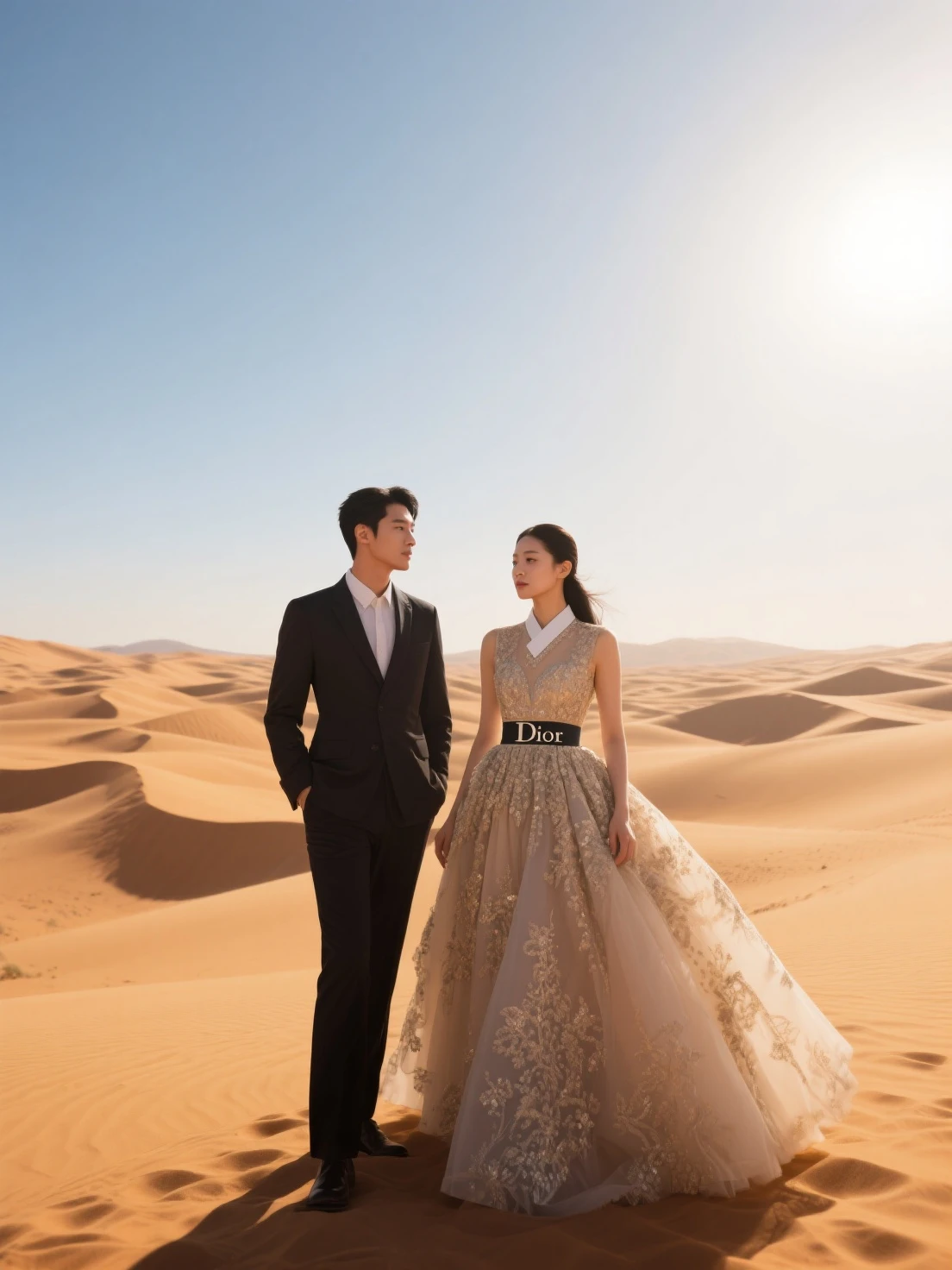 professional wedding photography, (Masterpiece), (intriciate detail), (photorealestic:1.3), (film grain:1.3), (perfect anatomia:1.3), epiCRealism, break, Egypt, at the Pyramids of Giza, break, a romantic photoshoot of a handsome man and cute woman couple), wearing elegant outfits, {holding hands | kissing},