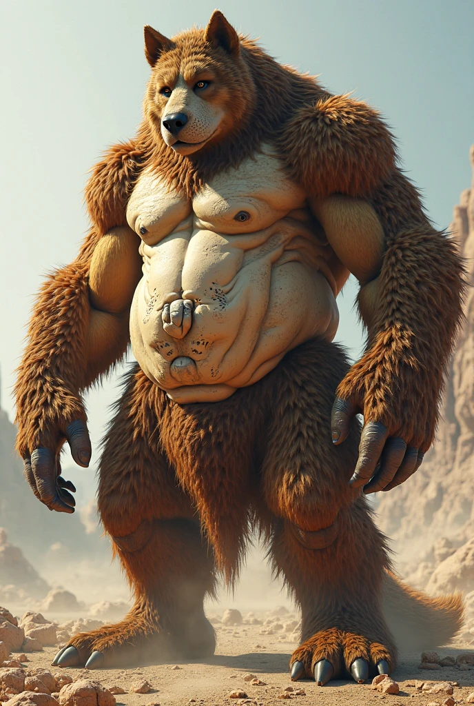 male, bear, (furry body,) high quality, realistic, muscular, massive, furry, masterpiece, construction site, (full nude, construction worker, only worker helmet, only white fundoshi, erection under cloth, big bulge, cum through cloth, huge semen,)