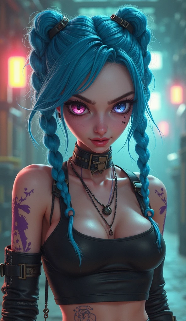 Brown hair, cyberpunk, blue hair, breast, split, сексуальны,, and also wear round black glasses. ((show your hard red nipples))