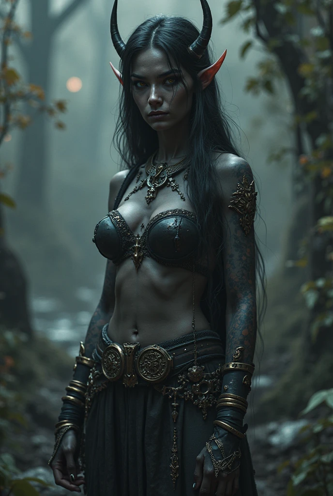 ((20-year-old))), girl, (((light skin))), (((full body pose))), (((long curly black hair))), (((wearing tight chainmail micromini skirt, chainmail bra, open front cloak))), (((seamless, black, pantyhose))), standing in the dark woods at night, moonlight shining through the dense canopy, dark castle in the background, dark fantasy, Rich, Deep Colours, (intricate details:0.9), (HDR, hyper-detailing:1.2), (natural skin textures, hyper realisitc, glistening skin, soft light, Sharp),