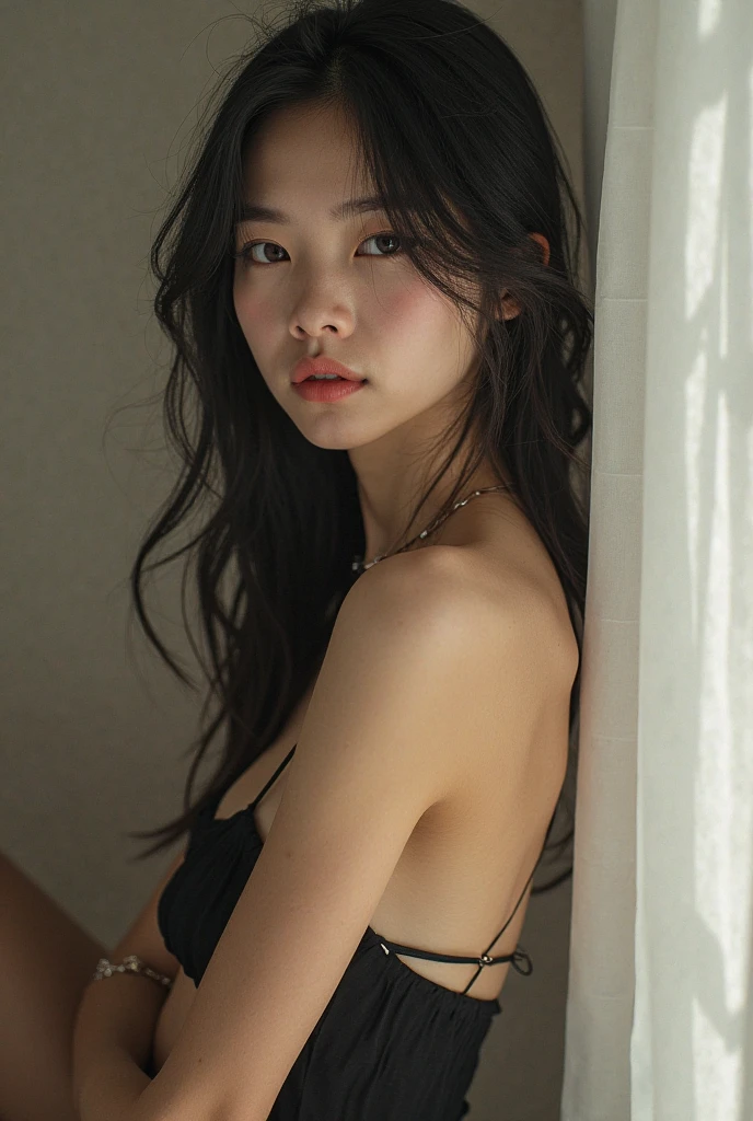 ((Top Quality, 16k, Masterpiece: 1.3)), Beautiful Women with Perfect Figure: 1.4, Slender Abs: 1.0, (((Long Wavy Hair)), ((Small: 1.4)), ((Kpop Idol: 1.3)), (Shower Water)), ((Lingerie 1.5)), (Bathroom)), Highly Detailed Face and Skin Texture (White, Pose)), (Seductive)))), (( Drenched body)), Sexy and Natural Bright Eyes, Sexy lips, white skins