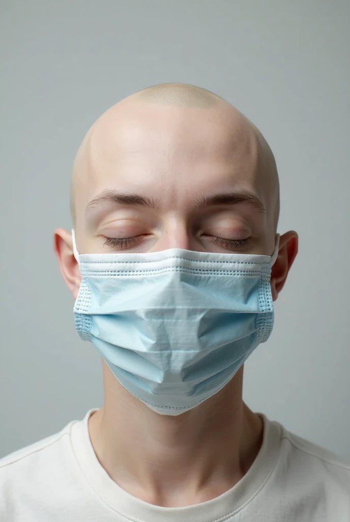 20 year old male, handsome, shirtless, white, faceless, wearing face mask, lean muscle, skinny