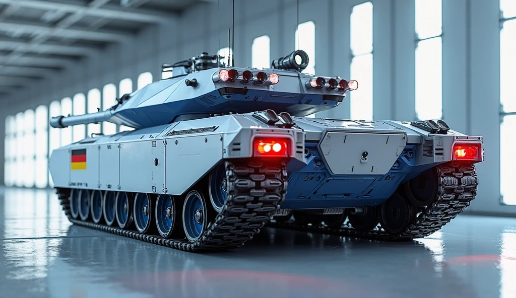 a cinmatic shot of a (Tank with a cannon:1.3) made of glossy silver and blue glow, delicate frame, cyborg, deus ex human revolution, SilverPulse, masterpiece, best quality, highly detailed, sharp focus, dynamic lighting