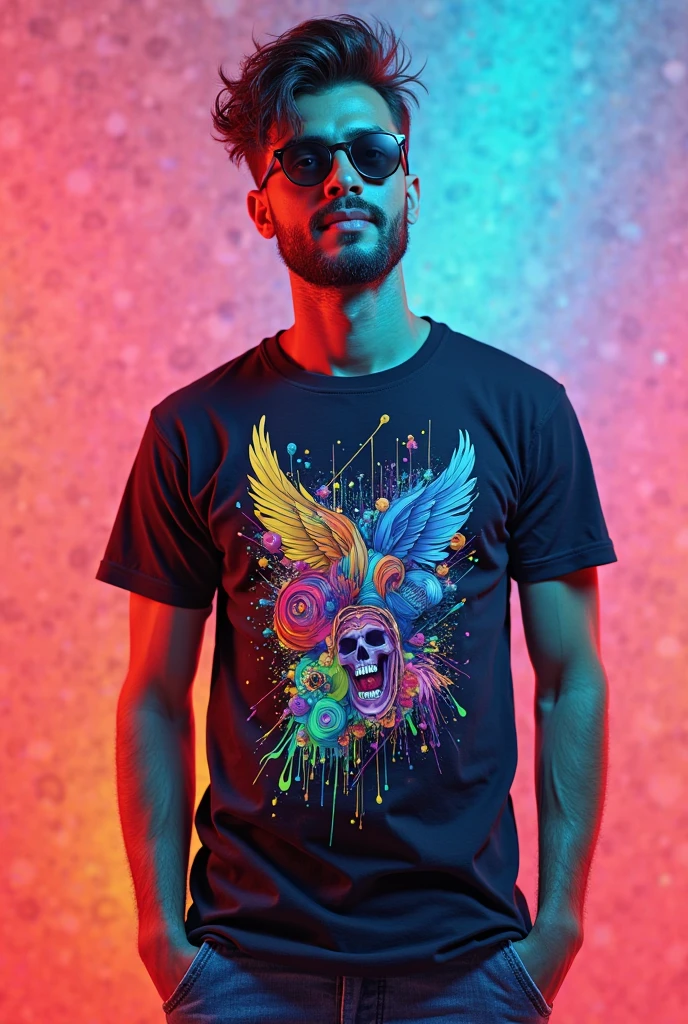 /imagine prompt: a skull, in a leather jacket and jeans, simulating the CMYK color process, monochromatic background, by yukisakura, with 3D effect, incredible and original colors, High-Density Printing: "a robust and well-defined design, like a high-density print." "like puff printing" on a 1979 Harley Davidson, intricate geometric patterns, Art Deco, vector illustration, vintage colors, magical realism, synthwave:: t-shirt vector, center composition graphic design, plain background::2 mockup: :-2 --upbeta --ar 1:1