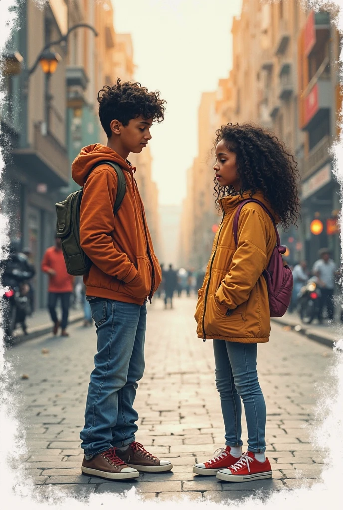 (photorealism:16.9) One boy she calling a girl but this not respond him and girl leave