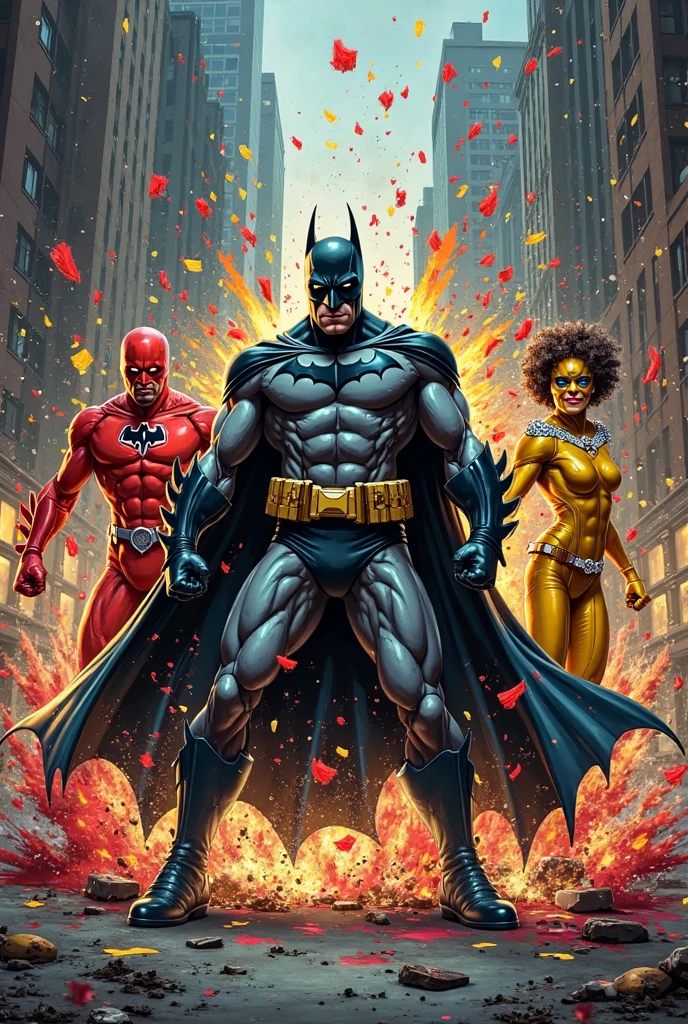 homoerotic, handsome young male soldier, shirtless, hairy chest, stubble and bushy mustache, wearing skimpy superhero costume, posing with two attractive shirtless men dressed as the village people, masks and bodypaint and leather gear, simple uncrowded background with bats and spider-webs and jack o' lanterns and skeletons and spooky halloween decor in background, ((costumes for all)), very detailed, realistic, homoerotic, muscular attractive men, (detailed eyes):900, (ambient torch light),(Lively, joyous, spirited), (((detailed beautiful handsome faces))), male focus, Best quality, hdr, bokeh, vibrant colors, masterpiece, homoerotic, large bulge in groin, commission for high res, greg hildebrandt and mark brooks, beautiful muscular men, line art by harry bush and J. C. Leyendecker and joe phillips and bob mizer and jim french and hr giger, bara, perfect male specimens