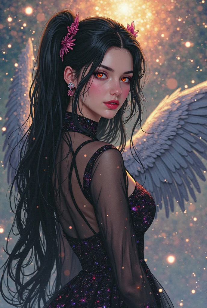 (masterpiece), (unrivalled quality:1.4), ultra-high resolution, [:velvet textures:0.2], hyperrealistic, dark fantasy portrait, jul13tt3 woman, adult (succubus:0.7) with a sly smirk, hypnotic ruby red eyes, raven-black hair cascading in waves, solo, detailed face, (cavernous underworld theme:1.1) (demonic wings:1.05), personified forbidden temptation, allure, power, darkness, succubus mythology symbolism, firelight, glow, rich purples and reds, symmetry, obsidian, foreboding cavern background, otherworldly infernal atmosphere
