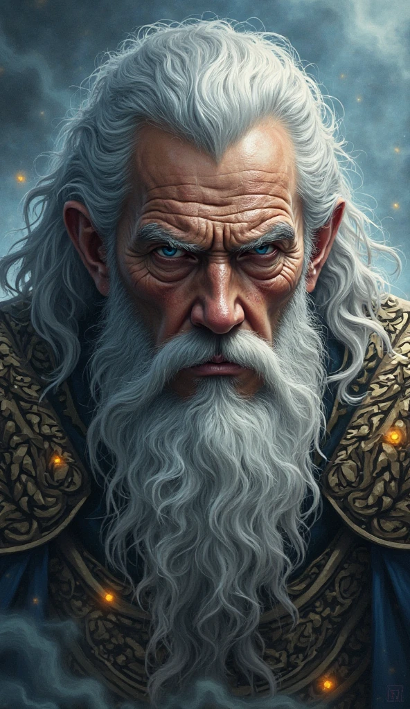 An old man, bearded and with the face of a wise man;