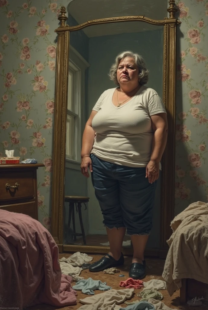 A hyper-realistic、Woman's bedroom at night with a large bed with closed dirty curtains due to a large amount of rotting internal organs, Rotten seafood, Manure and vomit scattered in contaminated, white, murky sewage swirl and flow on the charred floor of a crashed airliner、The only survivor, a fat girl, 14 years old beautiful white blonde girl, detailed face, smiling, massive belly, wide hips, fat girl, Spit out a large amount of undigested food and internal organs with a look of anguish on its face