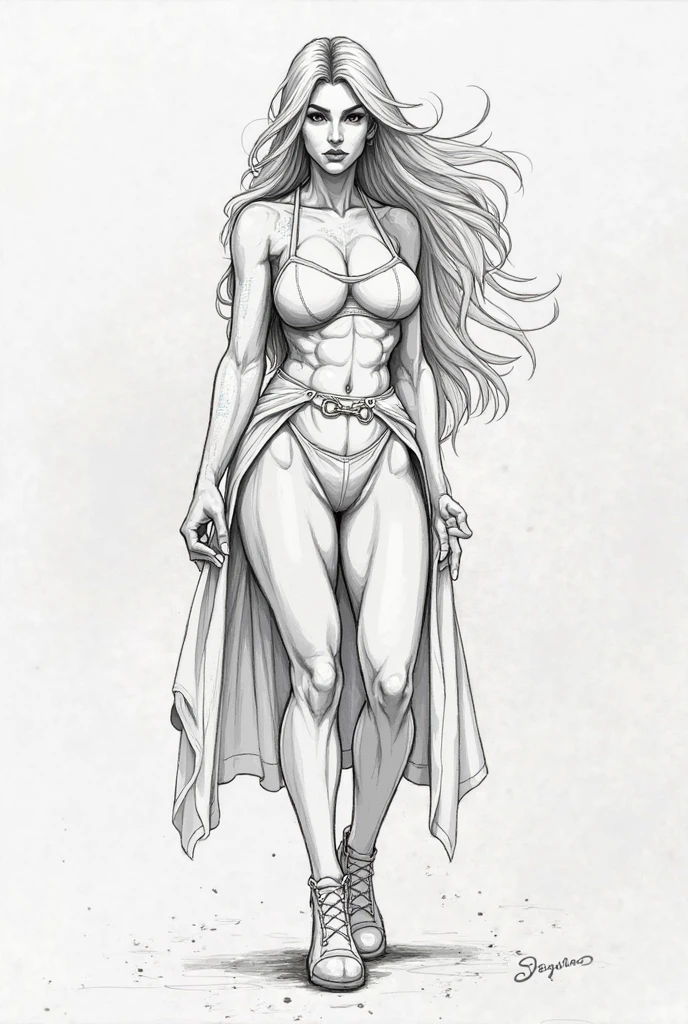 Coloring page Line art, Black and white, intricate line art, stunningly beautiful beast woman, monochrome, blonde long wavy hair, abs, great proportions, full body shot, portrait, coloring page black and white