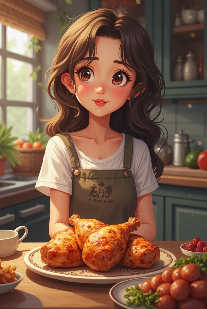 Chicken pot pie, realistic, 1girl, mini skirt and lace wear, 1girl, (full body:1.2),( depict a girl on Chicken pot pie:1.3) ,full of foods, big table, view from top, table, foods on table, breads, dishes, fruits, opened,, (spread legs:1.3), lying back position, foodphoto
