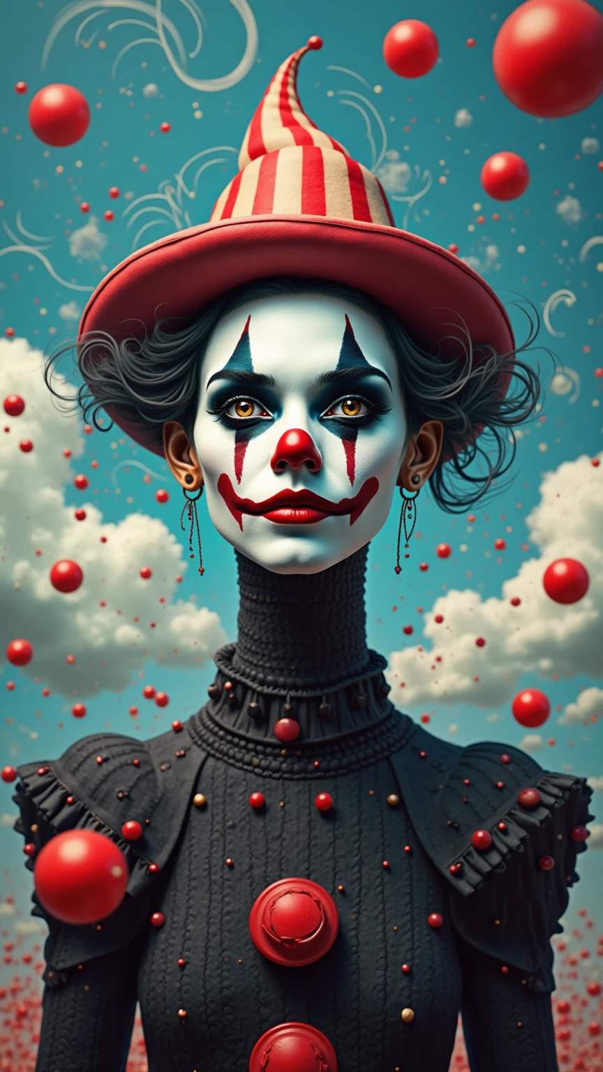 spiderwebs, skulls, wallpaper, there is ugliness in beauty, but there is also beauty in ugliness. desolate, abstract, surrealistic, cotton candy, swamp, funeral, futuristic,in the style of adrian ghenie, esao andrews, jenny saville, edward hopper, surrealism, dark art by james jean, takato yamamoto, inkpunk minimalism, voodoo princess with black hair and black eyes, skinny and extremely beautiful face, creepy clowns in the background, clown balloons and circus tents in the distance, scary creepy clown heads