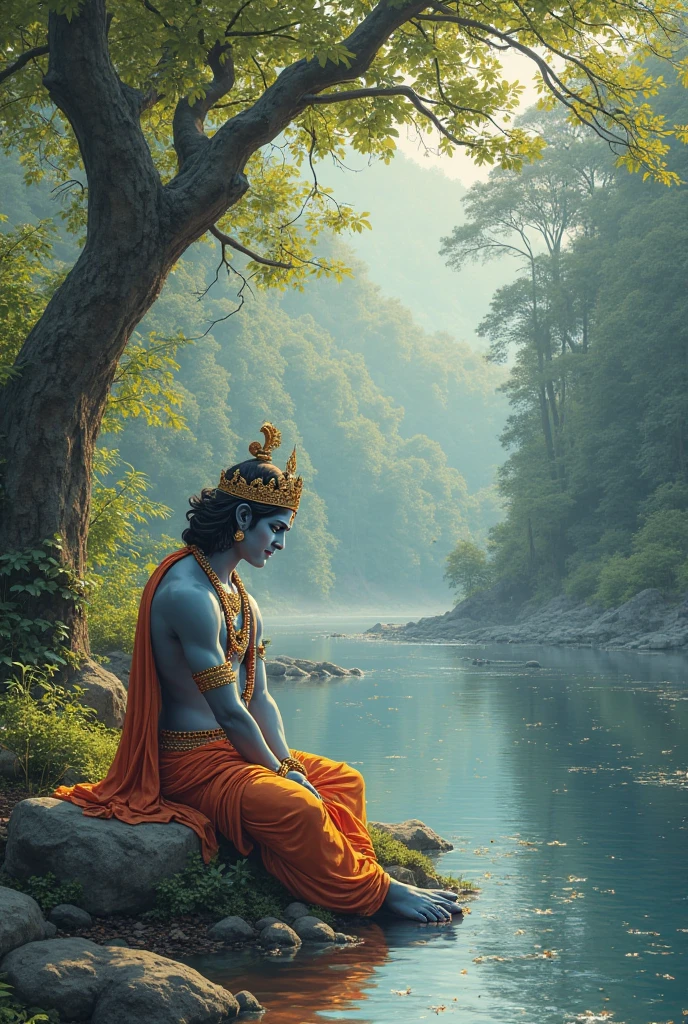 Shiva Shankar Mahadev is sitting in the forest along with Vasuki Naga by the river