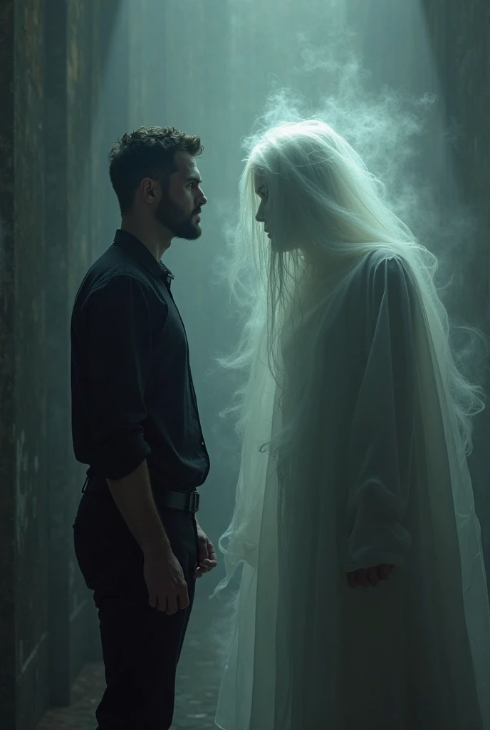Man hugging the ghost of "the crybaby"