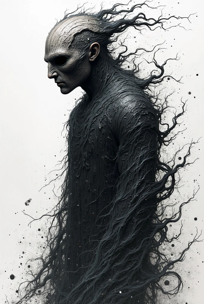  迷宫里的Faceless Man像, Faceless Man, Alessio Albi, Abstract Surrealism, Faceless Man dark, Unsettling horror limbo, Fractal human body outline, 