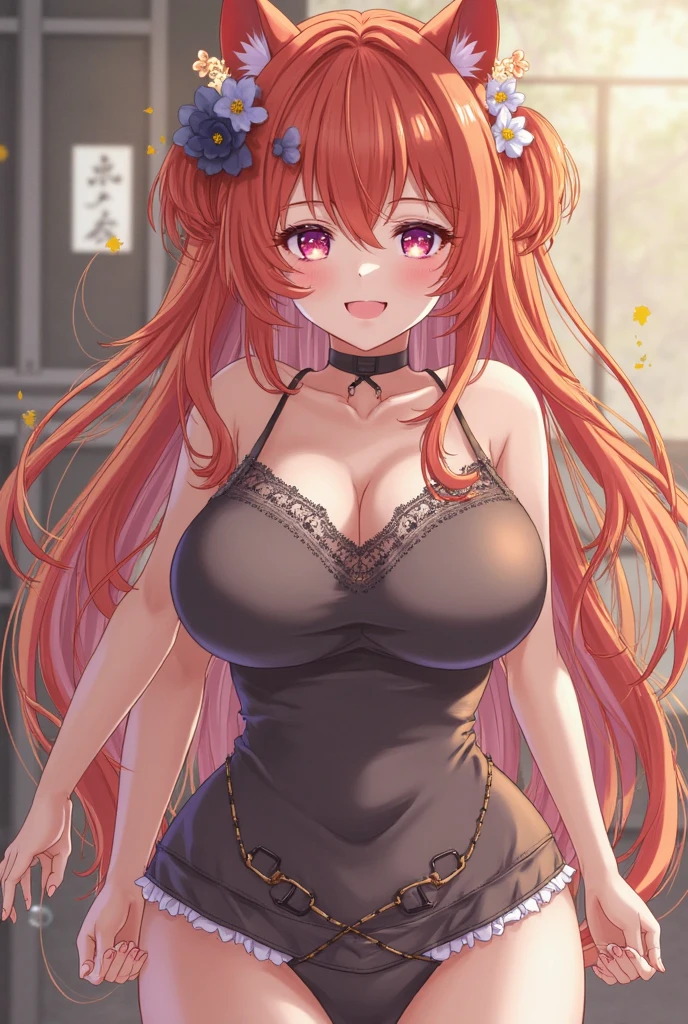 Generates the image of an anime girl showing her big breasts