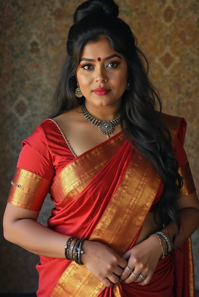 Foto RAW, photorealistic, photography, full body shot, 60 years old Woman, mascara, eye kajal, juicy figure, master shot, perfect eyes, goddess like beauty, pierced eyes, perfect thick chubby mallu Desi aunty bhabhi, Wearing a Stanapatta, a chest-band.Saree model, model Photography, Indian saree shoot, Indian traditional wear advertising photography, traditional wear brand shoot, face of Indian actress Rajshri Nair aka Rajashree, masterpiece, realistic, realism, incredible details, pleasure, photorealism, detailed skin, skin pores, high contrast, photorealistic Artstation 8k HD digital art trend of high definition and detailed realistic skin texture, ultra detail, realistic skin texture, armature, best quality, ultra high definition, (photorealistic:1.4),, high resolution, detail, raw photo, sweat, Re sharp, by Lee Jefferies Nikon D850 Film Stock Photo 4 Kodak Portra 400 Camera F1.6 Lens Rich Color Ultra Real Realistic Realistic Textures Dramatic Lighting Unreal Engine Trending at Art Station Cinestill 800,(pele altamente detalhada: 1.2), 8k UHD, DSLR, soft-lighting, alta qualidade, grain of film, Fujifilm XT3,she didn't like to wear blouse or bra, she is happy to wear only saree, she hates blouse or bra, highly detailed hairy armpits, hyper realistic skin, skin pores, sweat, veins, stubble armpits, erotic temptation, appealing figure, appealing body language, fleshy arms, horny desi indian mommy, she wants to dominate young boys by showing her tempting figure, irresistibly hot, armpits hair clearly visible, freckles 0.2, stretchmarks 0.2, Sexy mature woman's with slightly wrinkled skin, hyper real skin texture, insane details, sensual photoshoot, high level editing, highly detailed skin texture, incredible quality photography, Glycerin is used in her full body to make her skin looks shiny, dewy complexion, bold fashion photography, erotic fantasy
