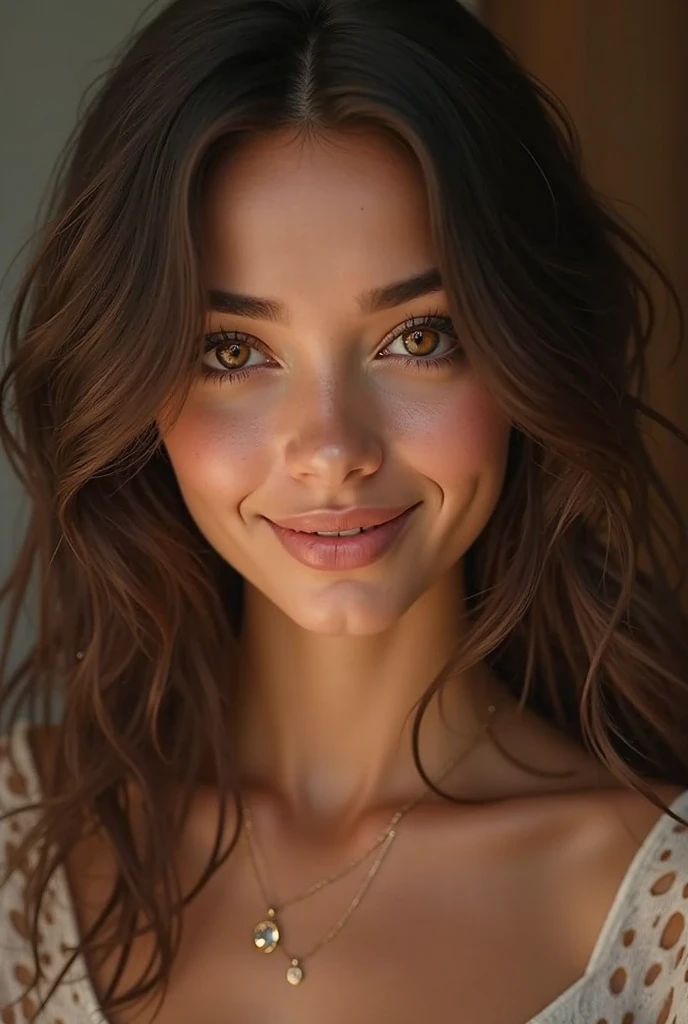 Belle brune portant un haut noir, très détaillée, 21 ans, visage innocent, hispanique, gros seins, cheveux ondulés naturels, yeux verts, haute résolution, Chef de'ouvrages d'art, Meilleure qualité, détails complexes, très détaillé, mise au point nette, peau détaillée, texture de peau Réaliste, texture, yeux détaillés, professionnel, 4k, Sourire charmant, filmé en Canon, 85 millimètres, Faible profondeur de champ, couleur de vision kodak, corps parfaitement ajusté, extrêmement détaillé, photographier_\(ultra\), photoRéaliste, Réaliste, Post-traitement, détails maximum, rugosité, vrai vie, ultra Réaliste, photoréalisme, photographie, 8K UH, photographie, épaule nue, grand décolleté, sans sous-vêtement, sexuellement, flirte avec la caméra, regarde sexuellement, regard directement la camera, à visage découvert, ne porte pas de sous vêtements, mamelon visible sous le t-shirt