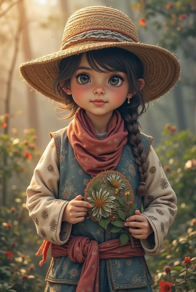 (pixarstyle:1.25) a waist-length portrait of a little girl with a basket of flowers, overgrown with poppy flower, natural skin texture, 4k textures, hdr, intricate, highly detailed, sharp focus, cinematic look, hyperdetailed