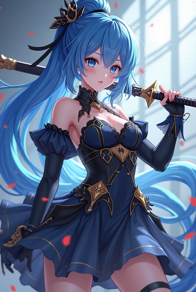 (8Kmasterpiece,highest quality:1.4),Ultra-high resolution,(masterpiece:1.4),hyper detail
BREAK (1 girl),Beautiful Face,(purple eyes),(Sleepy eyes:1.4),(Thick eyeliner:1.3),Beautiful and delicate eyes,(Thin and long eyelashes:1.3),artistic makeup
BREAK (blue hair),(hairs between eyes,crossed bangs:1.3),(long braid:1.3)
BREAK (shy),(no expression),(open mouth:1.2),(closed eyes:1.2)
BREAK (slender body),(big breasts:1.3),(big thights:1.2),big ass
BREAK (royal knight costume:1.3),(queen's clown:1.3),(luxury accessory)
BREAK (standing:1.3),(gripping a big sword:1.4)
BREAK (dark castle:1.3),(dark atomsphire:1.2)
BREAK depth of written boundary,Amazing panoramic views,(looking viewer:1.4),(Vignette Light:1.2),ducth angle shot