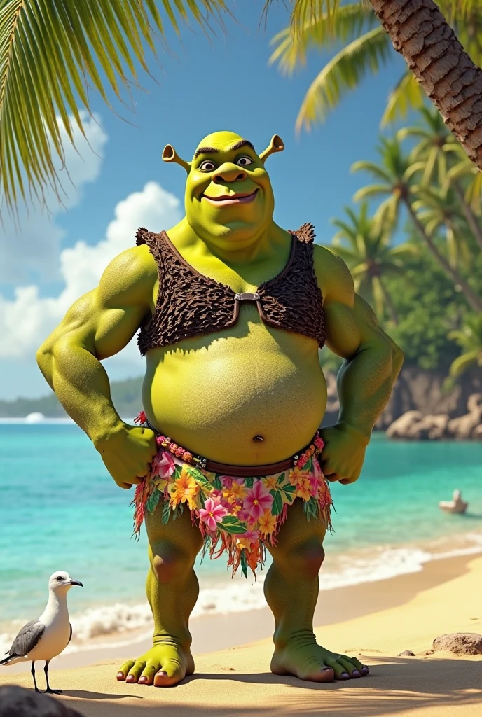 Ogre wearing boxers on the beach