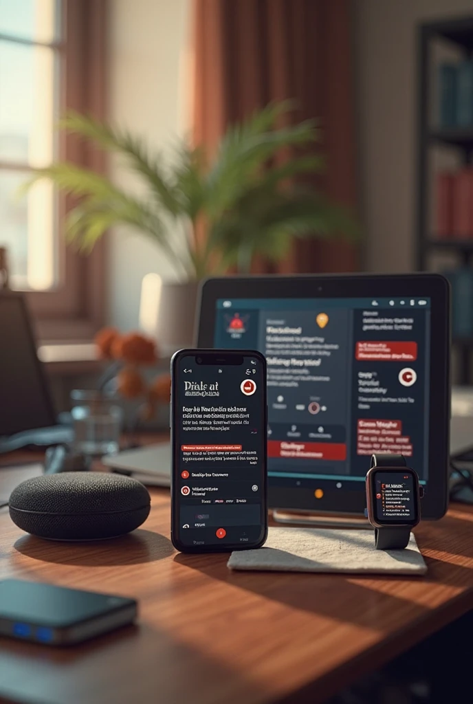 tablet showing home automation wall in the background with a drawing of a tree