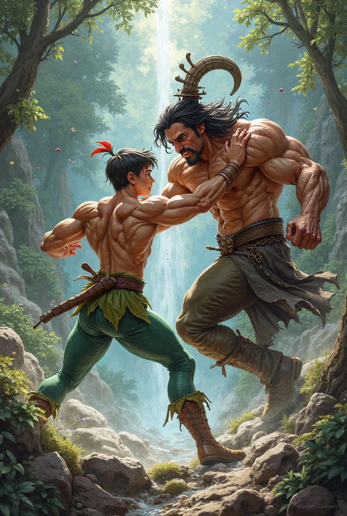 ((melhor qualidade)), ((obra-prima)), (detalhado),rudeus, Toguro, Conan, the Barbarian, is imposing in an ancient lost city. Corpo perfeito cinzelado, rosto insanamente bonito e masculino. Sunlight highlights his muscles and scars. The scenery is lush and mysterious, with ruins and vegetation. The camera details everything.