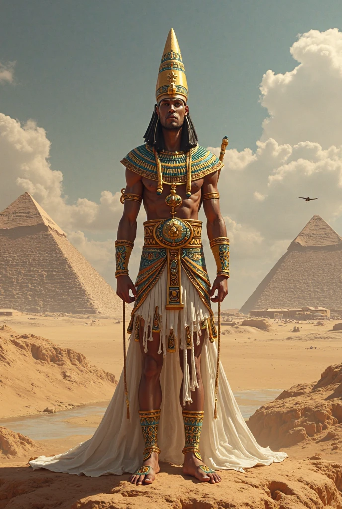 Realistic image, black pharaoh in the desert, of Egypt with crown --auto --s2