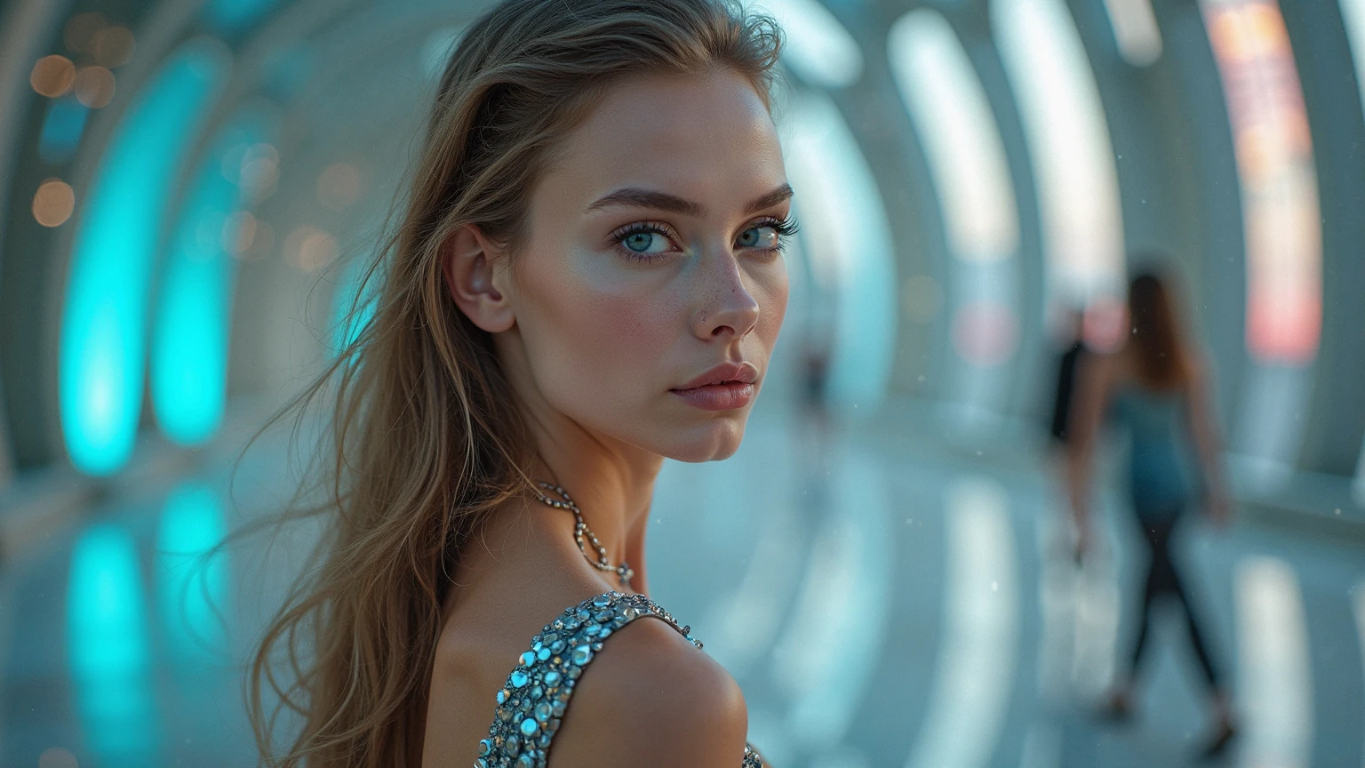 Cubist artwork of side light,dappled moonlight,blush, Mesmerizing beautiful faced girl,28yo,egyptdress,cyberpunk city,cityscape,looking at viewer,glass material,, epic shapes, abstract, innovative, revolutionary, blue eyes,